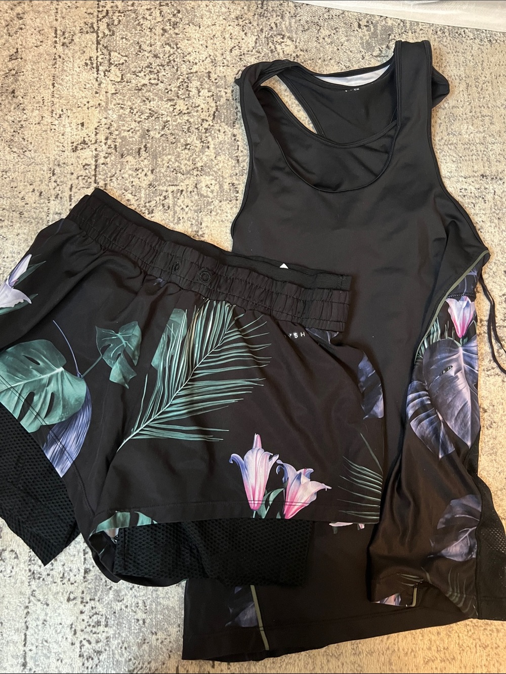 Oysho Black Racerback Active Tank and Shorts